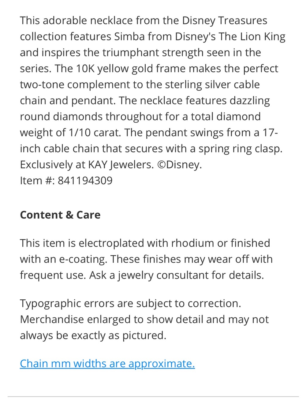 Disney Treasures The Lion King 17” Necklace and Earring Set - Picture 3 of 5